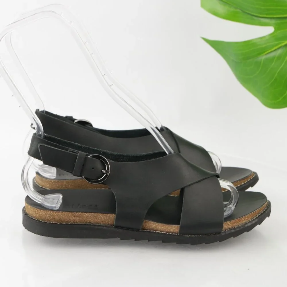 Matisse Womens Arielle Sandal Size 7 Black Leather Slingback Gladiator‎ Lug Sole